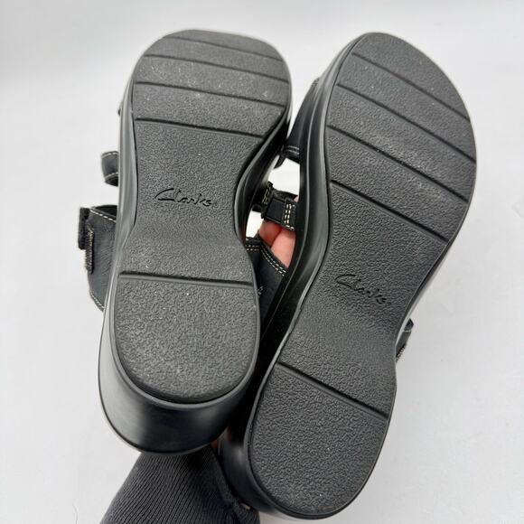 Clarks Tuleah Jane Black Leather Heeled Slide Sandals Women’s 10 Comfort Casual - Picture 8 of 8